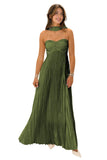 Flowy Chiffon Bridesmaid Prom Dress with Scarf Strapless Pleated Formal Evening Dresses