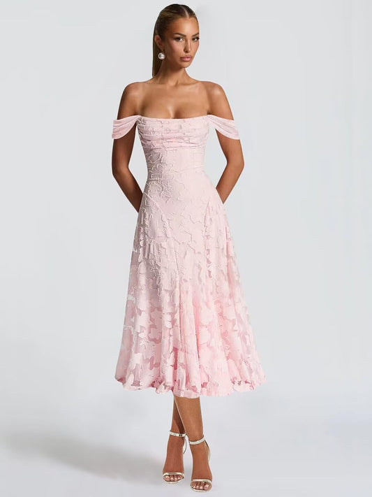 Floral Bridesmaid Dresses for Women Off the Shoulder Lace Appliques Long Formal Evening Gowns