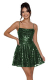 Sequin Prom Dresses 2026 for Teens Spaghetti Straps Cowl Neck Short Cocktail Party Dress