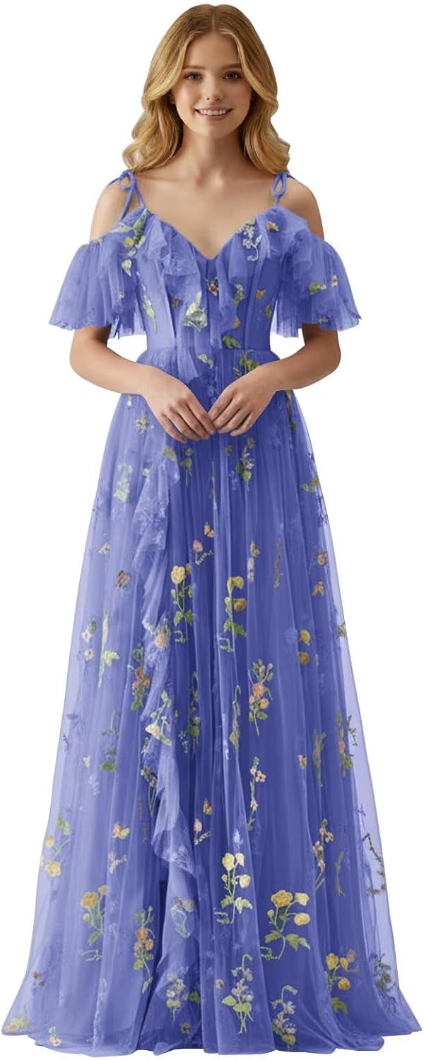 Fairy Tulle Junior Bridesmaid Dresses for Teen Girls Long Flower Embroidery Formal Prom Flower Girl Dress Gown with Slit