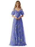 Fairy Tulle Junior Bridesmaid Dresses for Teen Girls Long Flower Embroidery Formal Prom Gown with Slit