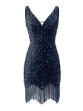 Kingbridal Gowns V Neck Sequin Homecoming Dresses for Teens 2027 Sparkly Tight Short Prom Cocktail Party Gowns with Tassels