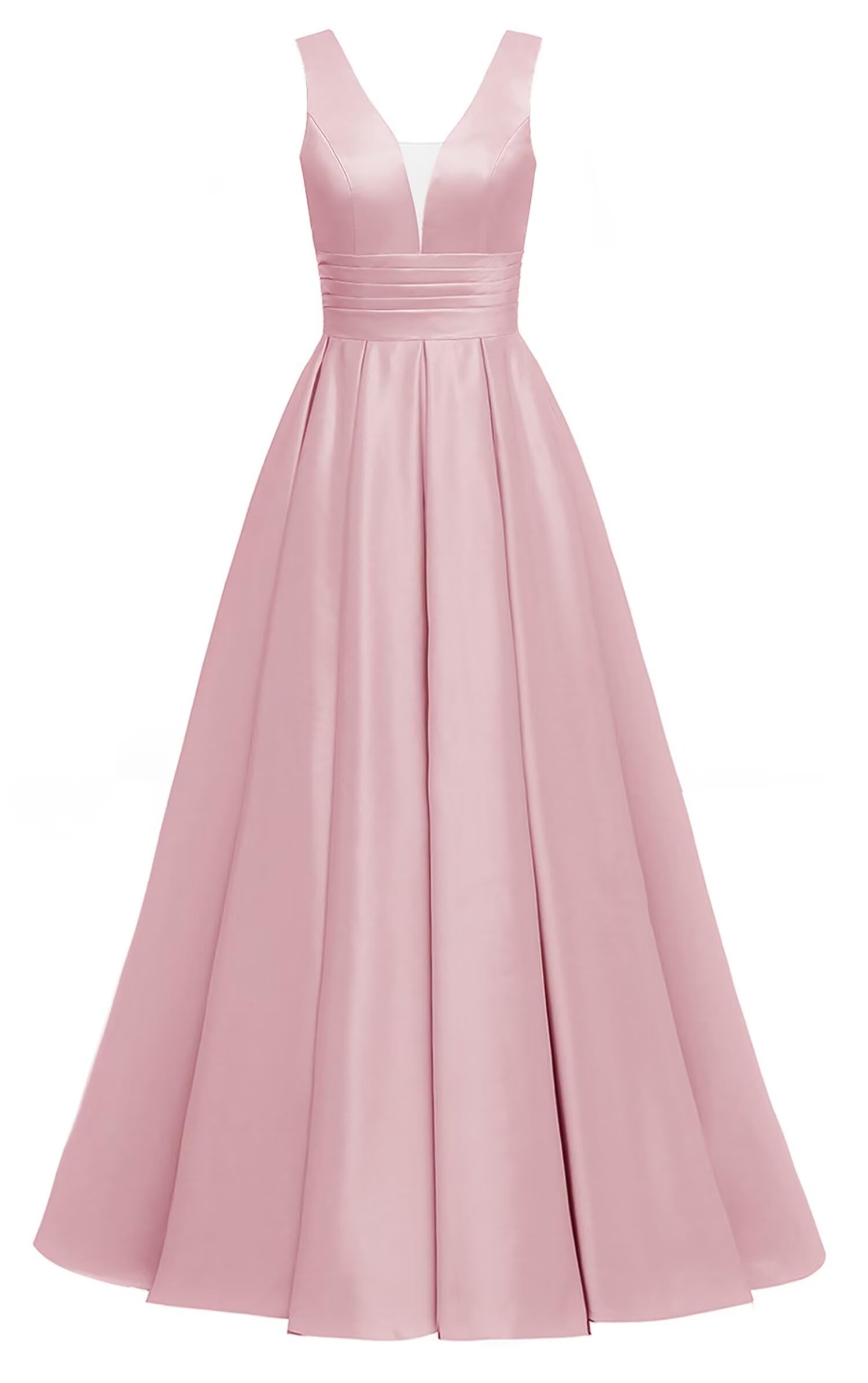 Glitter Satin Prom Dresses for Women Long V Neck A-Line Pleated Formal Evening Party Gowns with Pockets