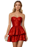 Jacquard Satin Homecoming Dresses 2026 Tiered Layed Aline Strapless Formal Cocktail Party Gown