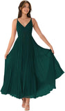 V-Neck Pleated Bridesmaid Dresses for Women Chiffon Spaghetti Straps Pleates Long Formal Wedding Guest Dress