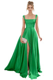 Spaghetti Straps Satin Bridesmaid Dresses for Women Long A-Line Square Neck Formal Evening Party Gown with Slit