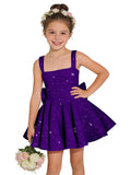 Sparkly Sequin Teen Flower Girl Dresses for Wedding Short Spaghetti Straps Cute Birthday Party Dress with Bow