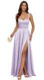 Jacquard Satin Prom Dresses with Slit Spaghetti Straps A Line Maxi Long Formal Dress