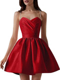 Satin Homecoming Dresses for Teens Spaghetti Straps Short Prom Dress A-Line Cocktail Wedding Guest Dress