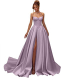Kingbridal Gowns Strapless Prom Dresses for Women 2026 Long Satin A-line Formal Dress with Slit Beaded Corset Evening Party Gowns