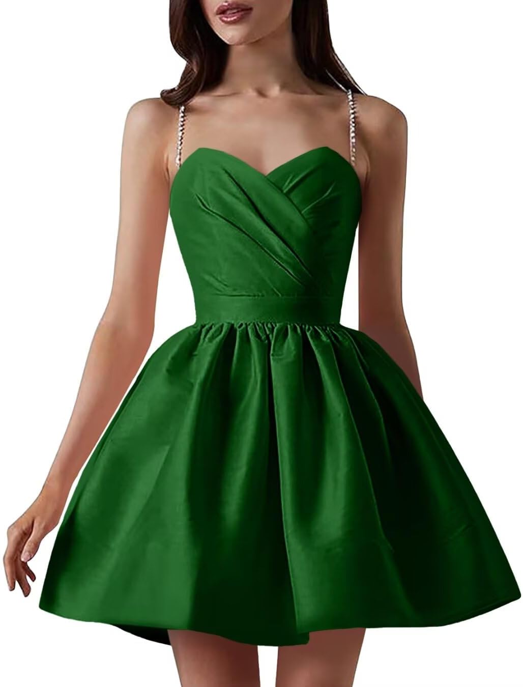 Satin Homecoming Dresses for Teens Spaghetti Straps Short Prom Dress A-Line Cocktail Wedding Guest Dress
