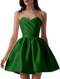 Satin Homecoming Dresses for Teens Spaghetti Straps Short Prom Dress A-Line Cocktail Wedding Guest Dress