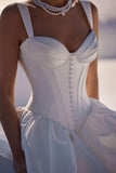 Spaghetti Straps Satin Wedding Dress for Bride 2027 A Line V Neck Bridal Gowns with Train