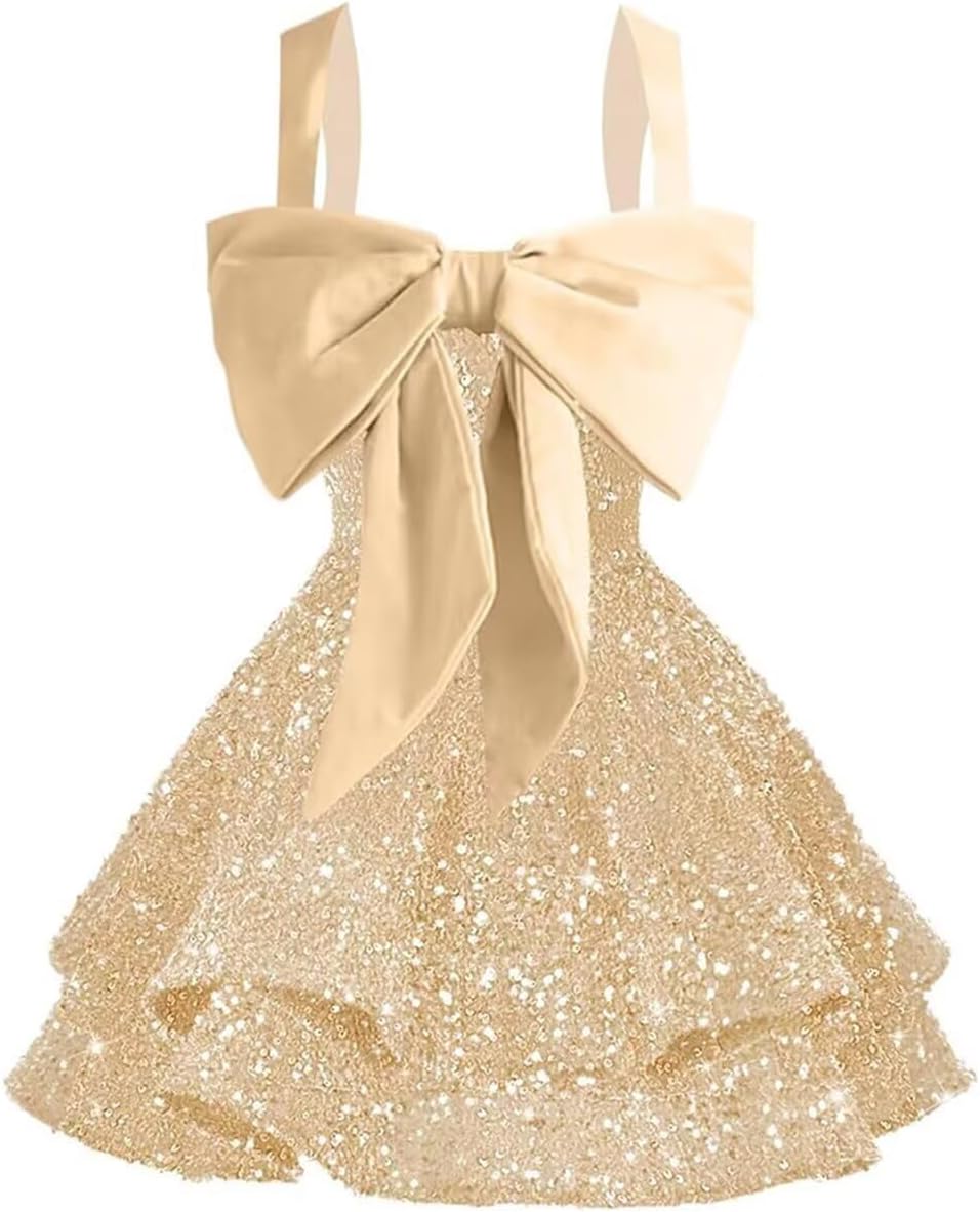 Sparkly Tiered Sequin Flower Girl Dress Spaghetti Straps Short Birthday Pageant Formal Mini Dresses