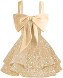 Sparkly Tiered Sequin Flower Girl Dress Spaghetti Straps Short Birthday Pageant Formal Mini Dresses