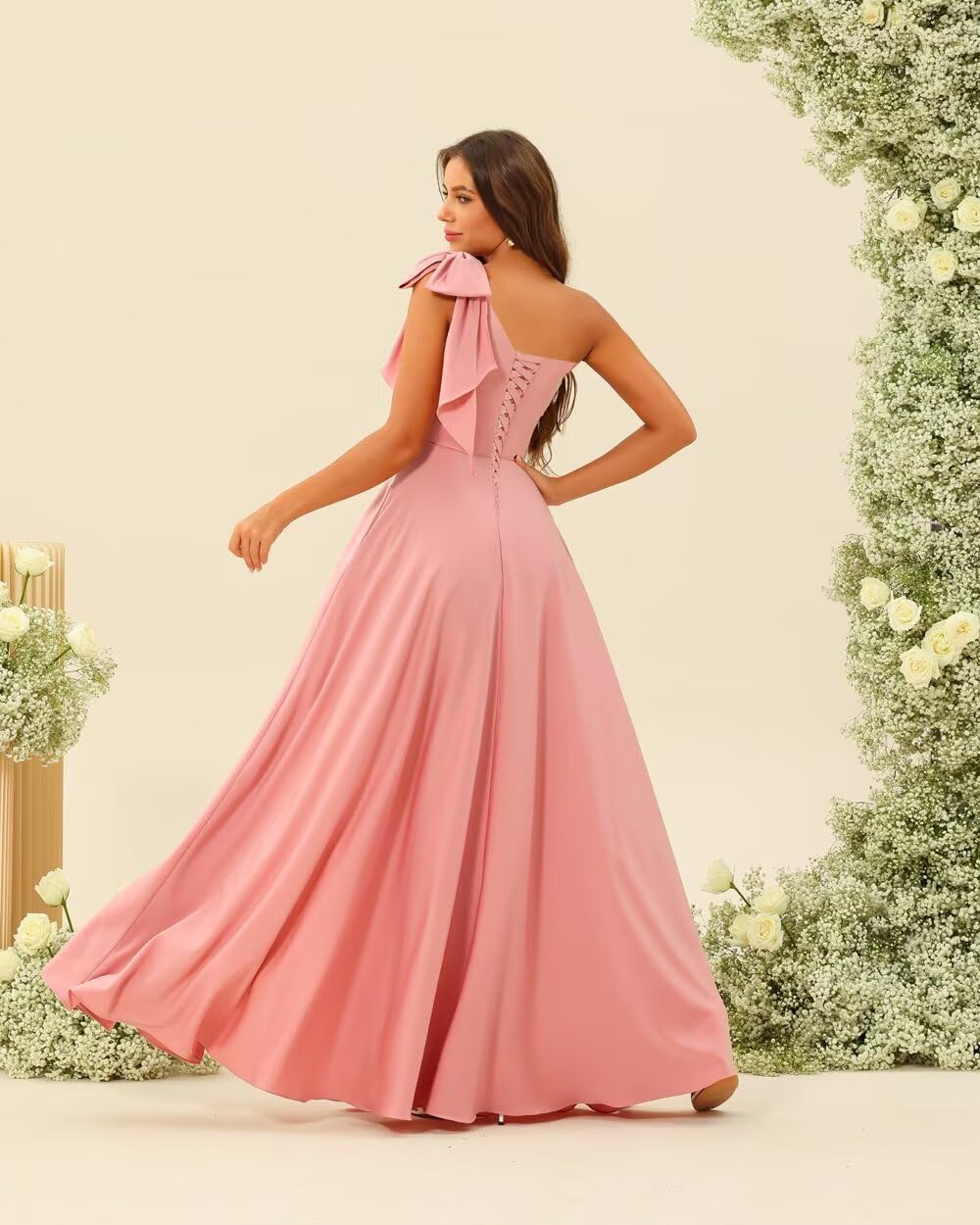 One Shoulder Bridesmaid Dresses Long for Women Satin Formal Gown Wedding Guest Dress