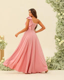 One Shoulder Bridesmaid Dresses Long for Women Satin Formal Gown Wedding Guest Dress