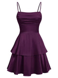 Tiered Satin Homecoming Dresses for Teens Short A Line Tight Spaghetti Strap Formal Cocktail Party Gown 2026