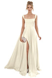 Spaghetti Straps Satin Bridesmaid Dresses for Women Long A-Line Square Neck Formal Evening Party Gown with Slit