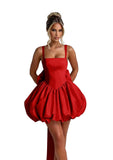 Puffy Satin Homecoming Dresses Mini A-line Short Prom Dress with Bow Cocktail Party Gown