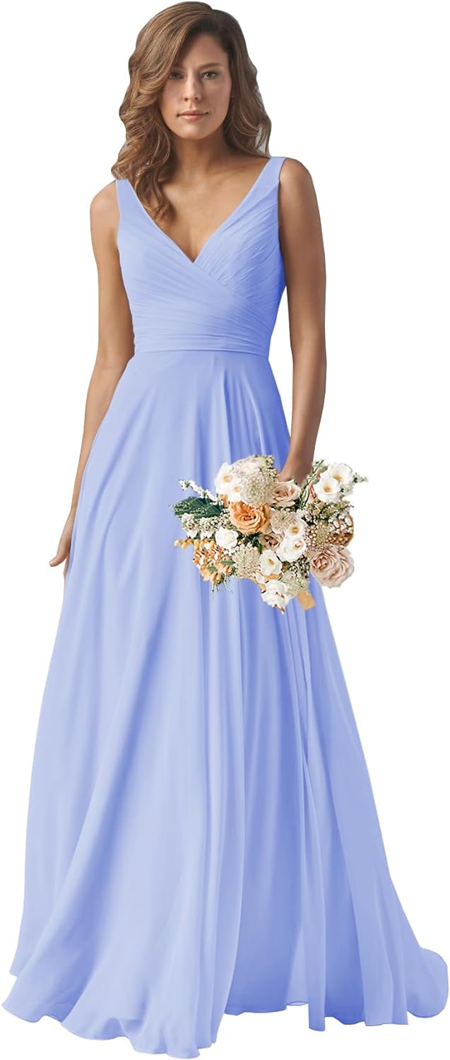Chiffon Bridesmaid Dresses Long for Women A Line Ruched Formal Porm Evening Gowns