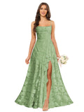 Women’s Ruffled Bridesmaid Dresses Scoop Neck Floral Chiffon Formal Dress Wrap Pleated Wedding Guest Dress