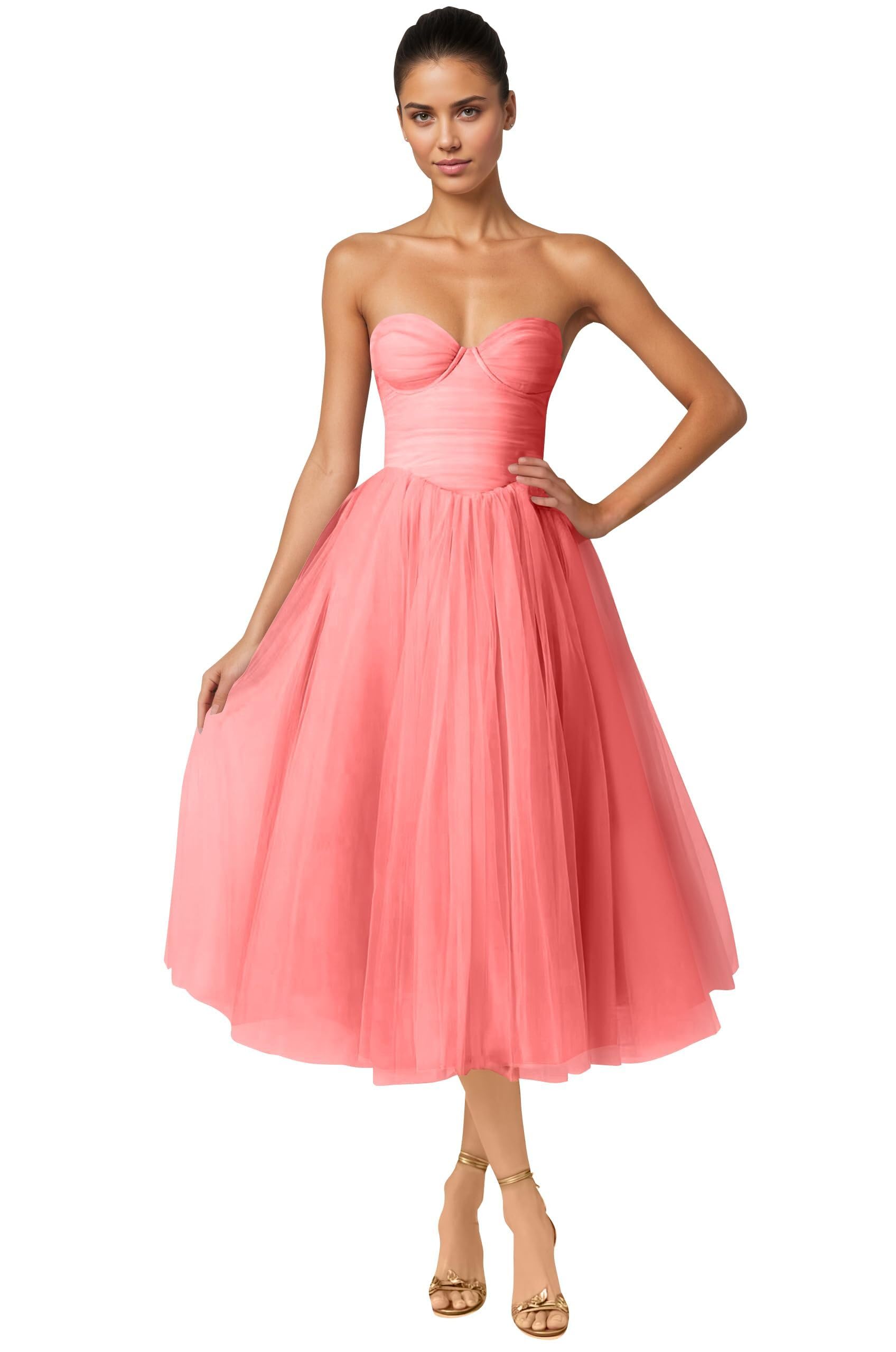 Strapless Prom Dresses Sweetheart Tulle Ball Gowns Corset Short Homecoming Dresses Pleated Lace-up Evening Dresses