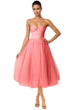 Strapless Prom Dresses Sweetheart Tulle Ball Gowns Corset Short Homecoming Dresses Pleated Lace-up Evening Dresses