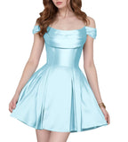 Satin Homecoming Dresses Short Wedding Dresses 2026 Off Shoulder Prom Dress with Pockets A Line Formal Party Gown