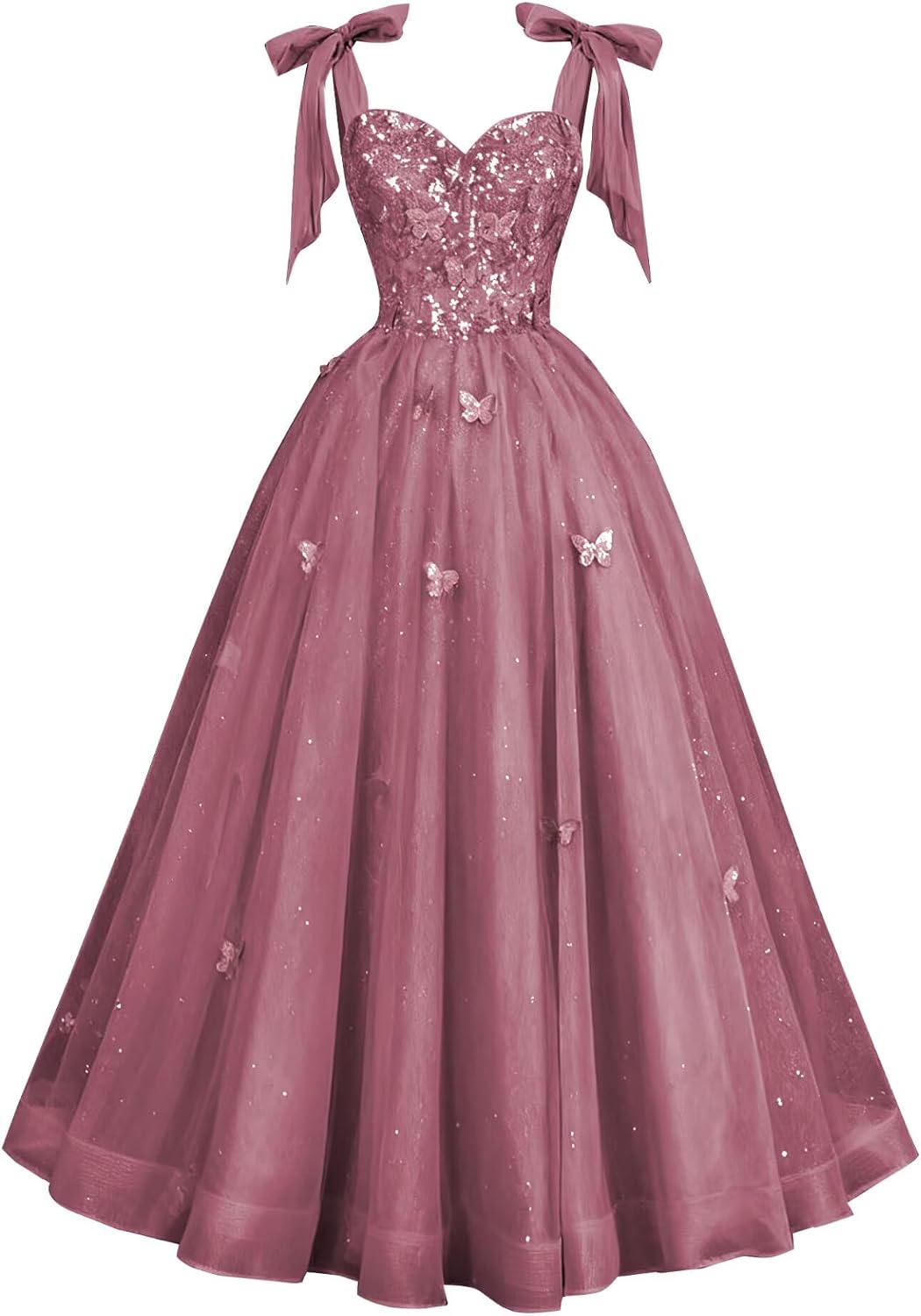 Glitter Tulle Prom Dress for Teens 3D Butterfly Long Ball Gowns Sequin Princess Quinceanera Dresses with Bow