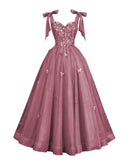 Glitter Tulle Prom Dress for Teens 3D Butterfly Long Ball Gowns Sequin Princess Quinceanera Dresses with Bow
