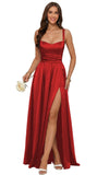 Jacquard Satin Prom Dresses with Slit Spaghetti Straps A Line Maxi Long Formal Dress
