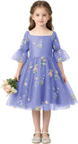 Floral Embroidery Flower Girl Dress Puff Sleeve Birthday Party Gown Girls Tulle A-Line Short Wedding Guests Dresses
