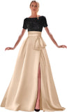 Kingbridal Gowns Short Sleeve Sequin Prom Dresses for Women 2026 Satin A-Line Sparkly Formal Evening Party Ball Gowns with Slit