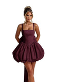 Puffy Satin Homecoming Dresses Mini A-line Short Prom Dress with Bow Cocktail Party Gown