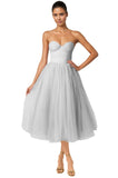 Strapless Prom Dresses Sweetheart Tulle Ball Gowns Corset Short Homecoming Dresses Pleated Lace-up Evening Dresses