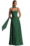 Floral Lace Bridesmaid Dresses for Women Long Spaghetti Straps Formal Evening Gowns with Scarf