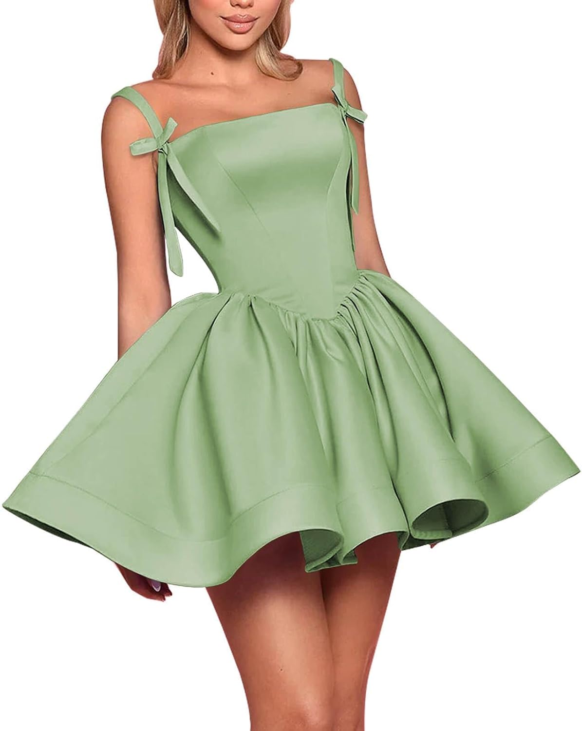 Satin Homecoming Dresses for Teens 2027 Spaghetti Straps Square Neck A-line Short Prom Dresses with Pockets