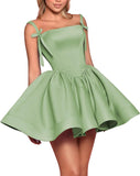 Satin Homecoming Dresses for Teens 2027 Spaghetti Straps Square Neck A-line Short Prom Dresses with Pockets