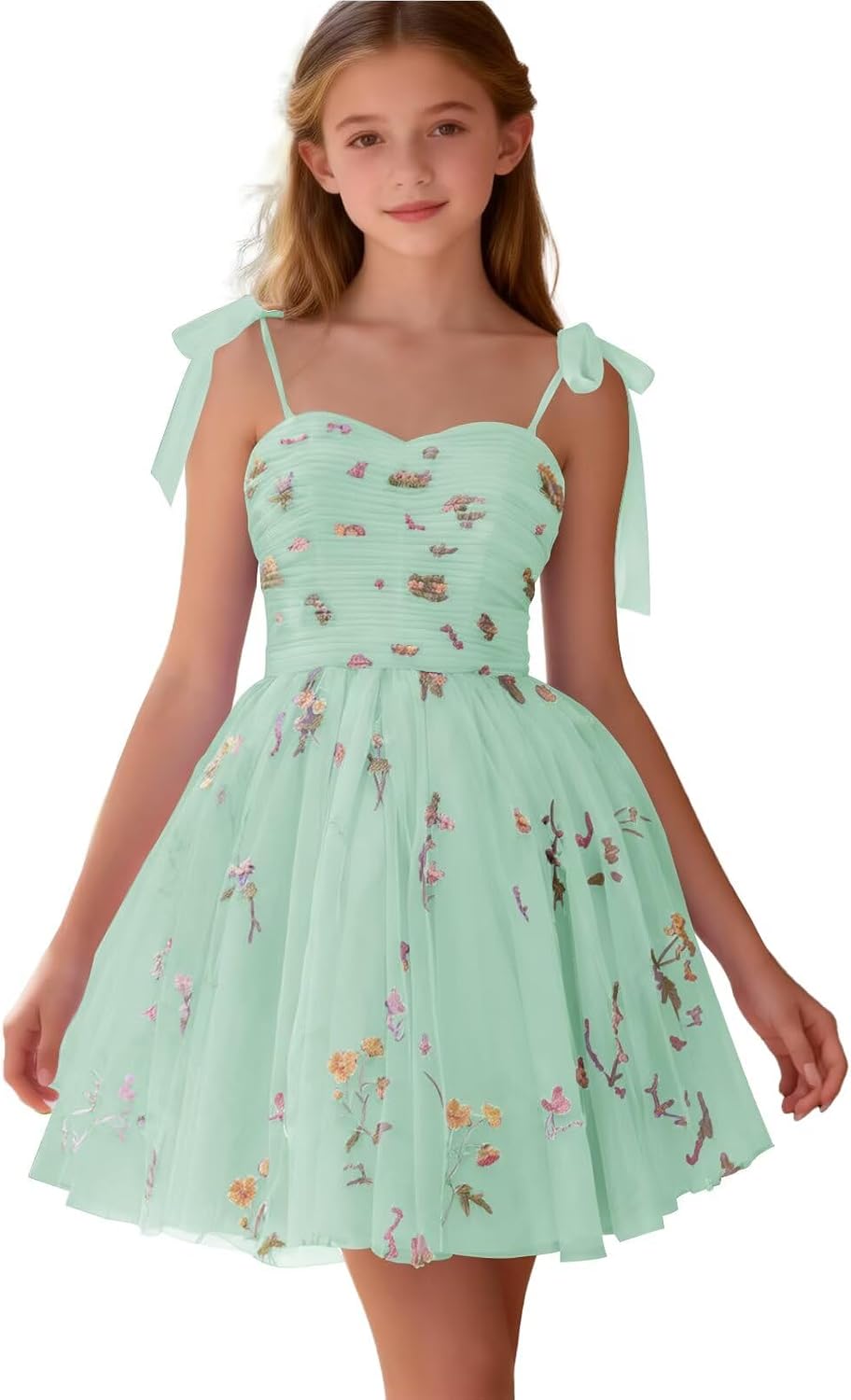 Floral Embroidery Junior Bridesmaid Dress Tulle Sweetheart Neck Girls Prom Dresses Fairy Short Formal Flower Girl Gown