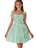Floral Embroidery Junior Bridesmaid Dress Tulle Sweetheart Neck Girls Prom Dresses Fairy Short Formal Flower Girl Gown
