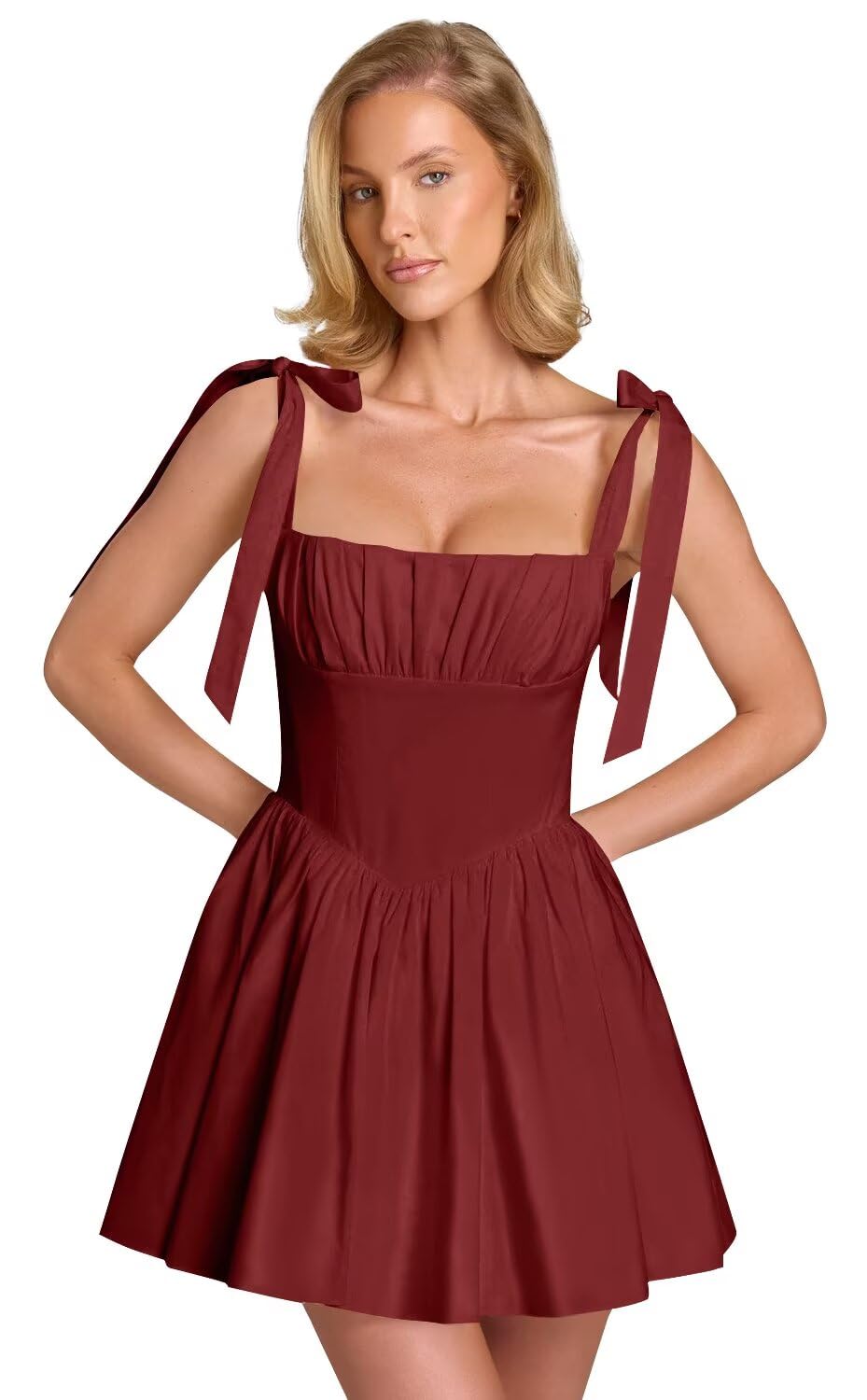 Spaghetti Straps Homecoming Dresses for Teens Satin A-line Short Prom Dress Pleated Cocktail Gowns with Pockets