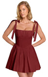 Spaghetti Straps Homecoming Dresses for Teens Satin A-line Short Prom Dress Pleated Cocktail Gowns with Pockets