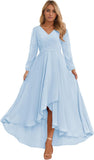 Long Sleeve Bridesmaid Dresses for Women 2025 V Neck Ruched Chiffon Formal Dress