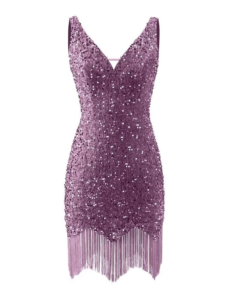 Kingbridal Gowns V Neck Sequin Homecoming Dresses for Teens 2027 Sparkly Tight Short Prom Cocktail Party Gowns with Tassels
