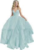 Women's Sparkly Tulle Prom Dress 2023 Long Ball Gown Spaghetti Straps Quinceanera Dress