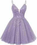 Spaghetti Straps Sequin Lace Appliques Short Homecoming Dresses for Teens Glitter Tulle Prom Party Dresses