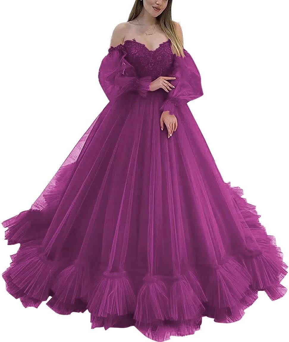 Off Shoulder Lace Appliques Ball Gown Quinceanera Dresses Long Sleeve Wedding Dress Bridal Gowns