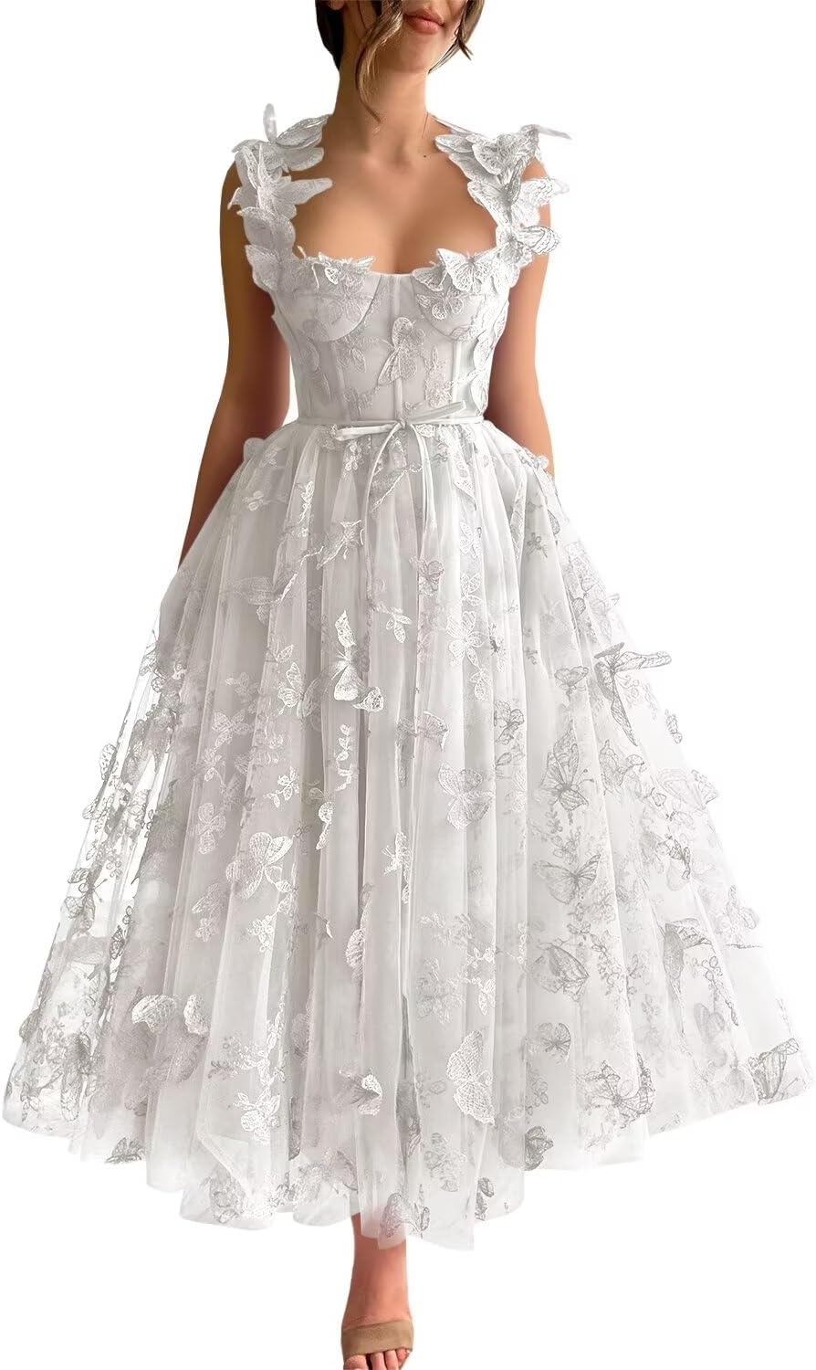 Vestidos de fiesta de tul con mariposas 3D bordadas para adolescentes, vestidos formales de noche para fiesta 