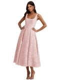 Floral Lace Bridesmaid Dresses for Women Tea Length A Line Pleated Wedding Guest Dress Formal Gown